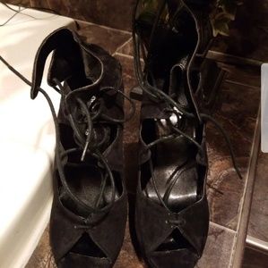 Black suede peep toes